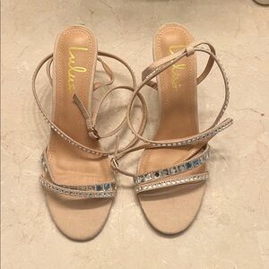 Strappy Tan Sandals NEVER WORN  with Rhinestone Accents